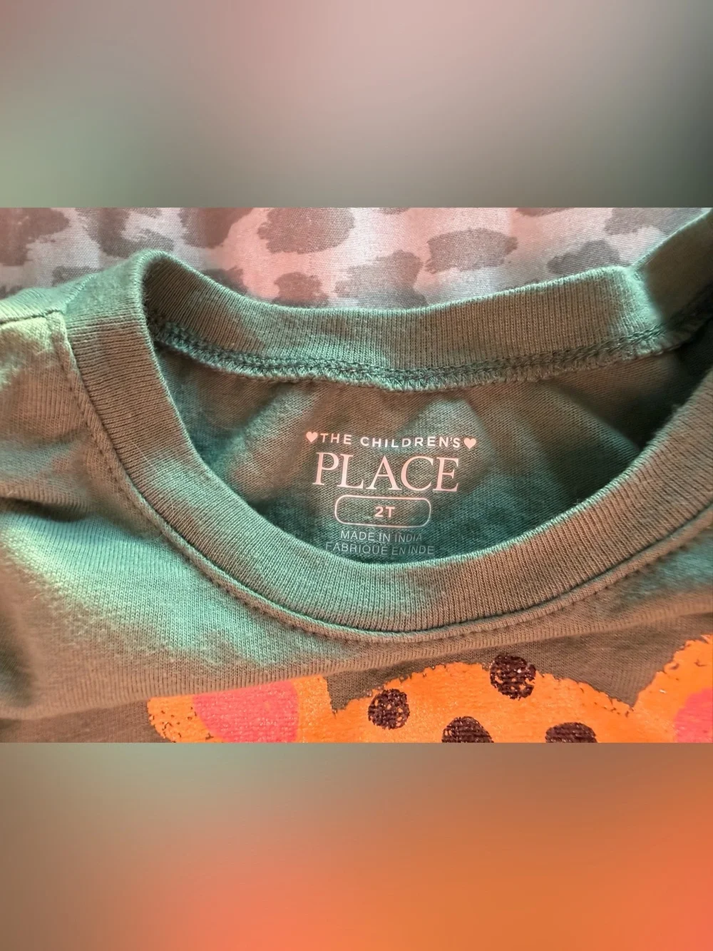 The Children’s Place Long Sleeve Green Top with Leopard Graphic